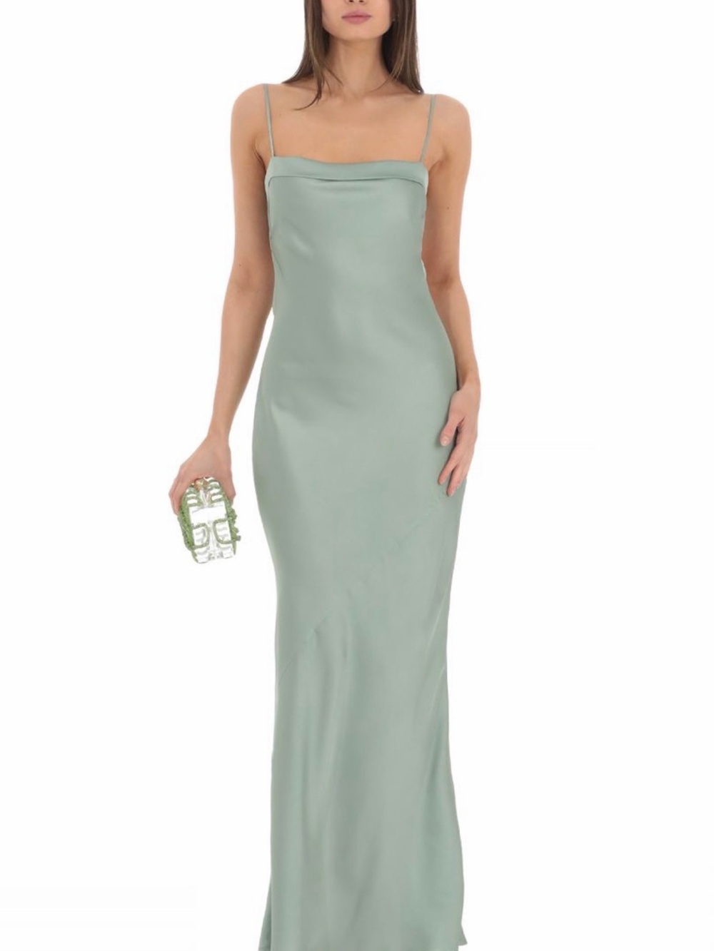 Satin Slip Gown in Sage Green - Elegant Women's Dress